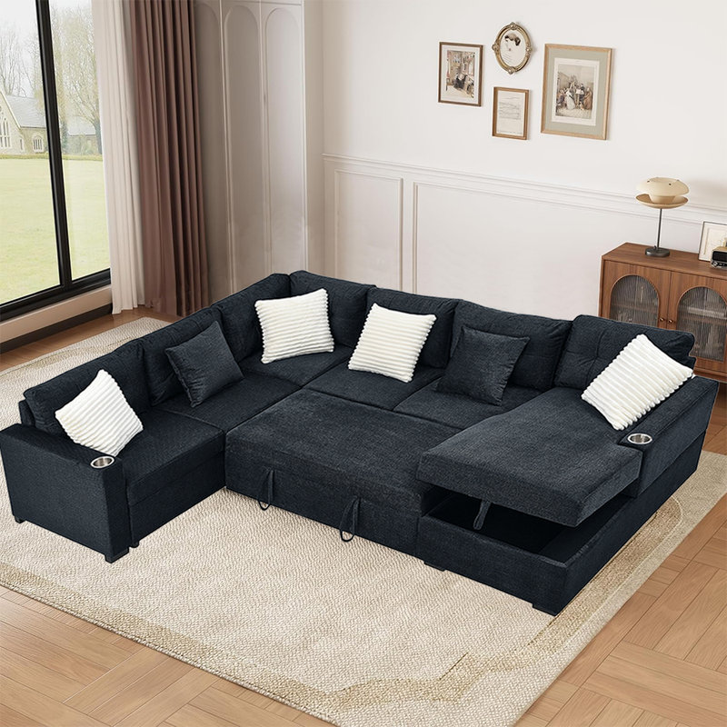 Latitude Run® Cahir 113" Modern Dark Gray UShaped Sofa Bed, Living